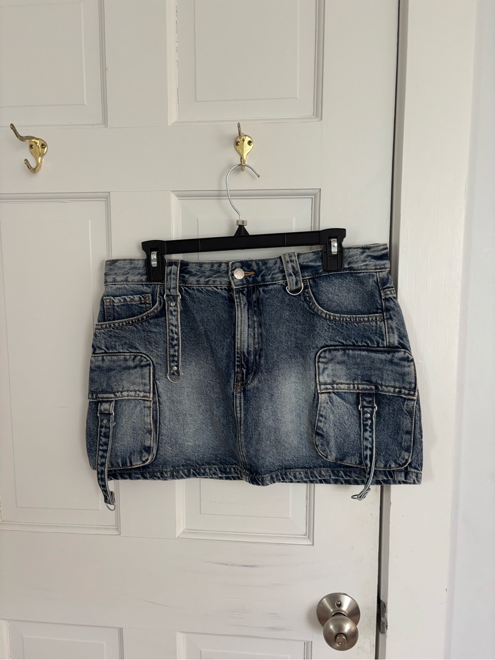 Bershka Faded Blue Denim Cargo Mini Skirt
